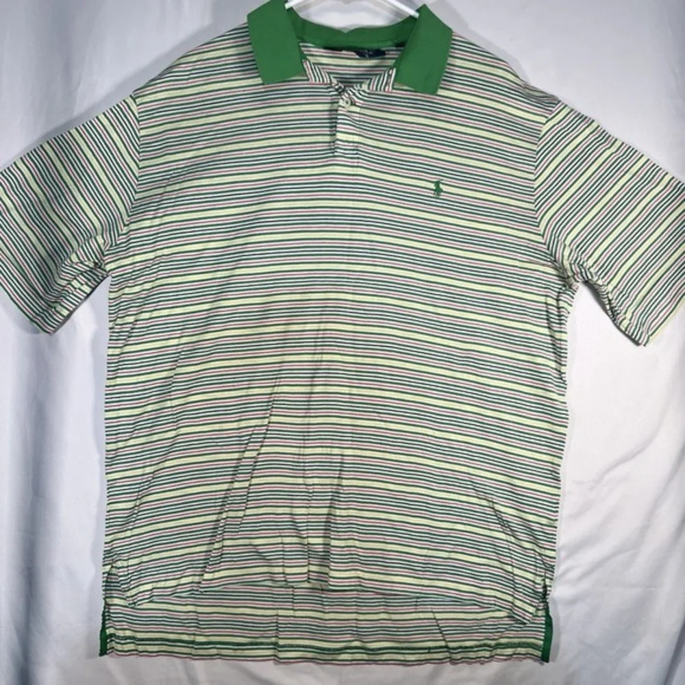 Polo Golf Ralph Lauren Yellow GreenStriped‎ Shirt Green Pony Sz Large - Picture 2 of 9